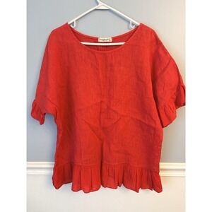 Terzo Millennio Womens Shirt Adult Size Medium Red Linen Ruffle Made In Italy